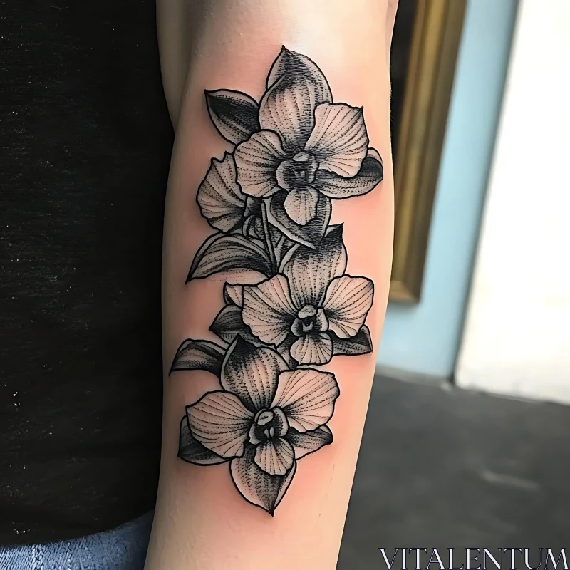 Detailed Orchid Flower Arm Tattoo AI Image