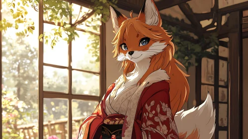 Anime Fox-Girl in Traditional Attire