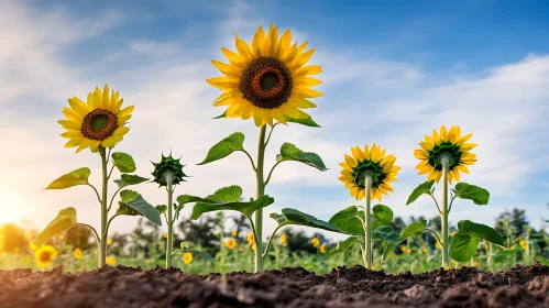 Field of Sunflowers Against Blue Sky
