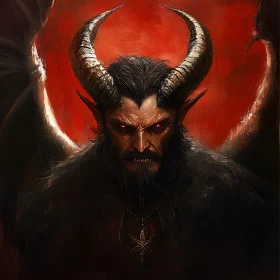 Horned Demon Portrait with Red Eyes