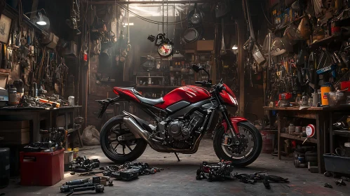 Motorcycle in a mechanic's garage