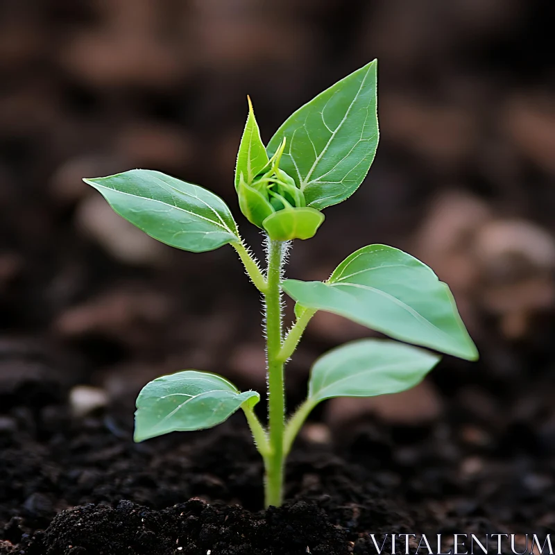 Emerging Seedling Against Dark Earth AI Image