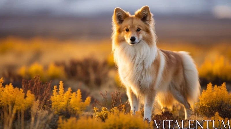 Golden Light Dog Portrait in Yellow Grass Field AI Image