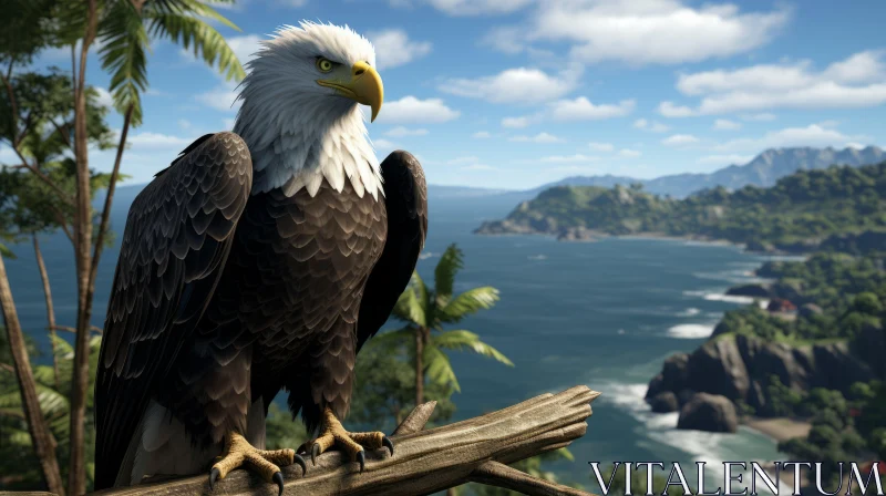 Patriotic White Eagle Overlooking the Ocean in Video Game Style AI Image