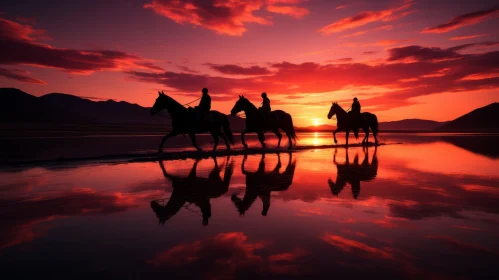 Romantic Sunset Horsemen: Reflective Landscapes