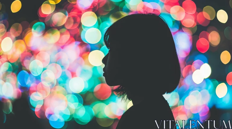 Silhouette Portrait of a Woman Against a Colorful Blurred Background AI Image