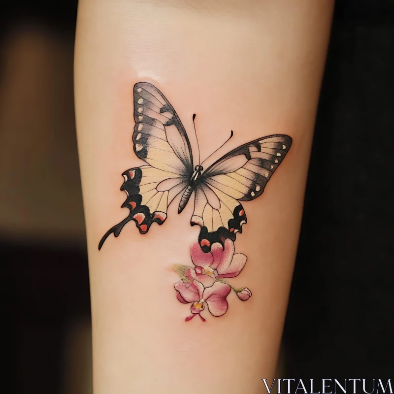 Butterfly and Orchid Tattoo Art AI Image