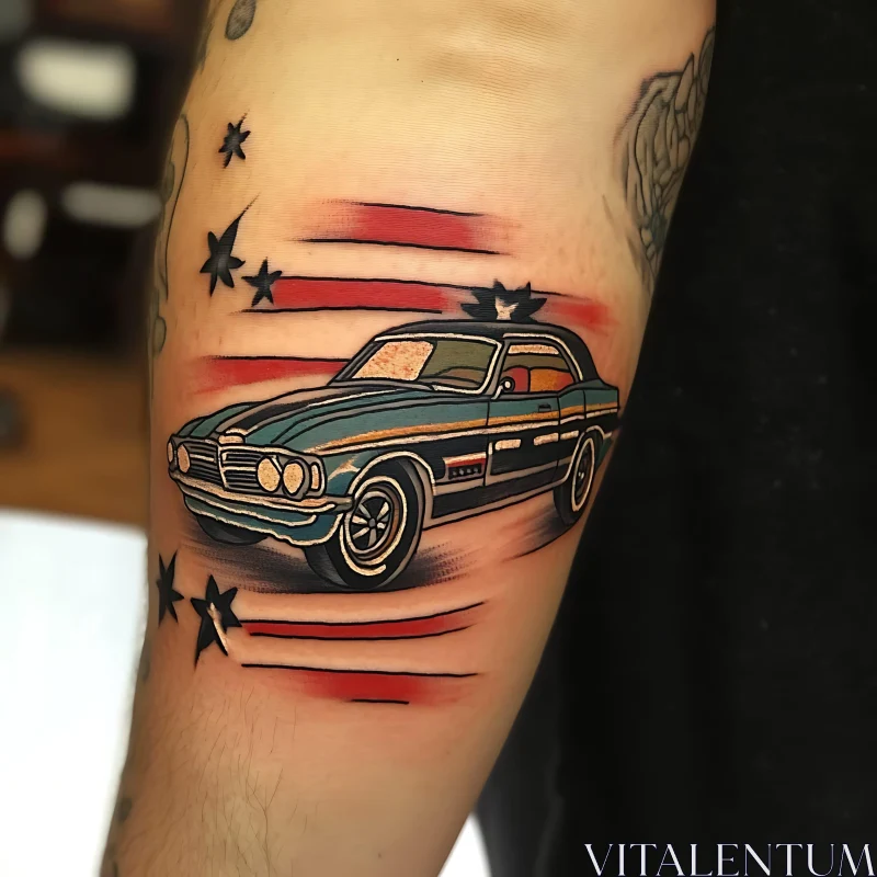 Patriotic Classic Car Tattoo AI Image