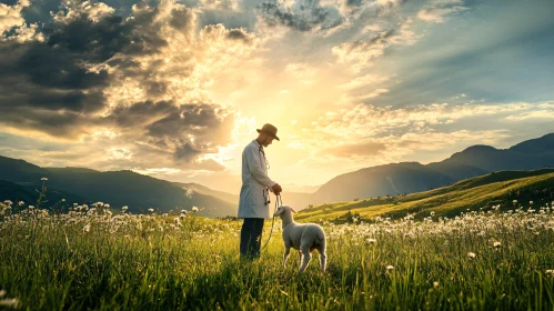 Pastoral Scene with Shepherd and Sheep