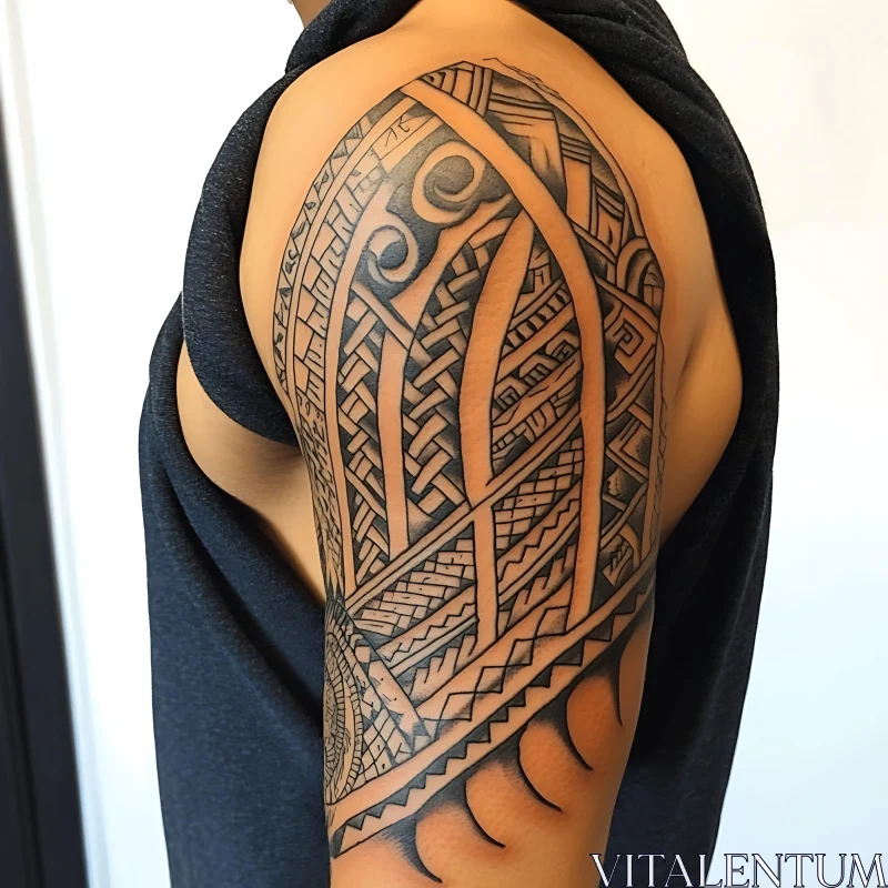 Bold Polynesian Tattoo on Upper Arm AI Image