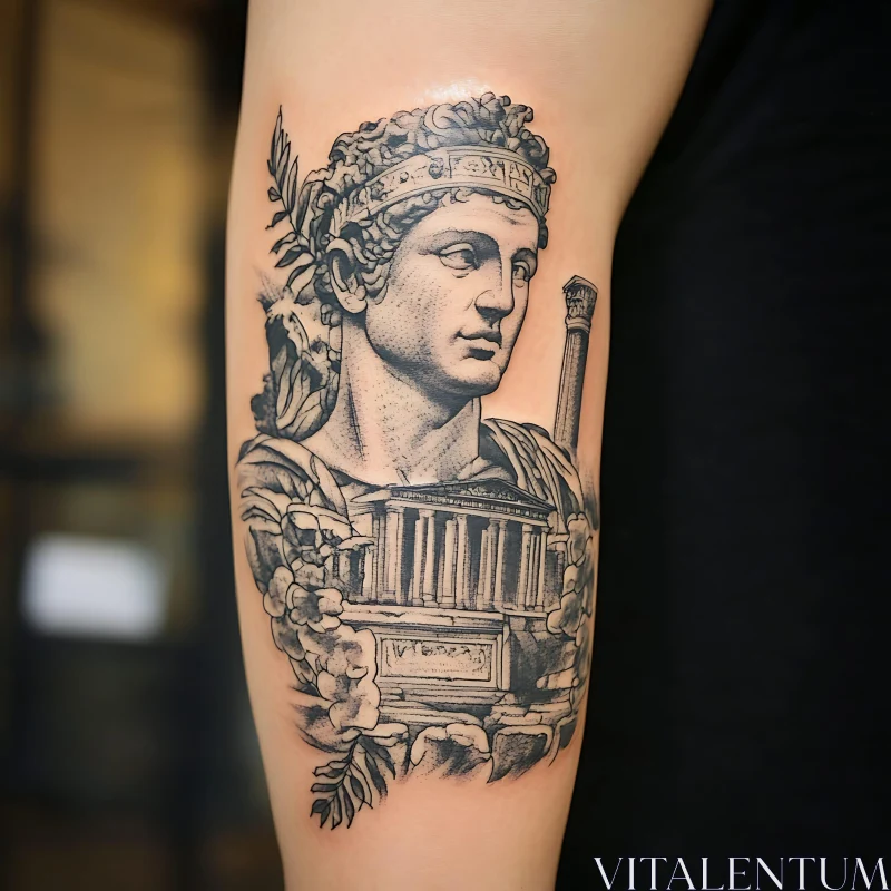 Roman Bust with Architectural Elements Tattoo AI Image