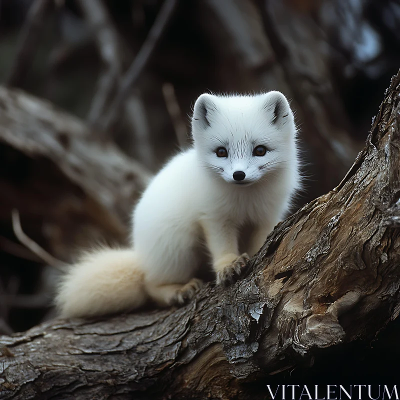 White Fox on a Branch AI Image