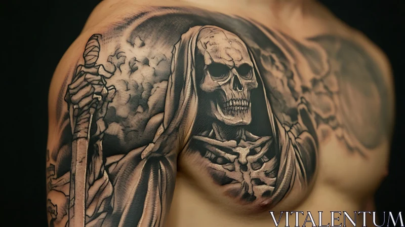 AI ART Realistic Grim Reaper Tattoo with Sword