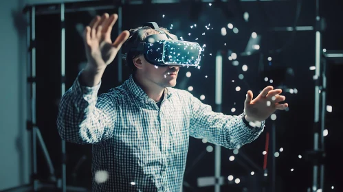 Man Immersed in Virtual Reality Application