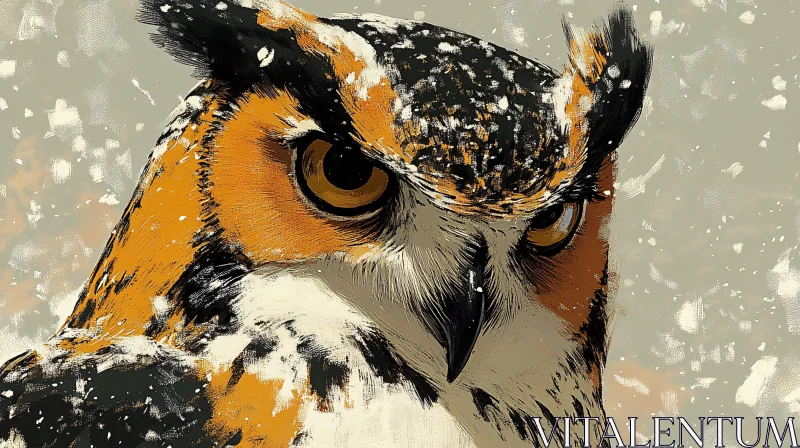 AI ART Snow-Covered Owl Illustration