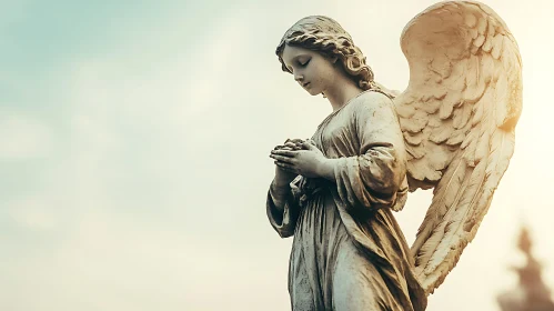 Stone Angel Sculpture with Wings