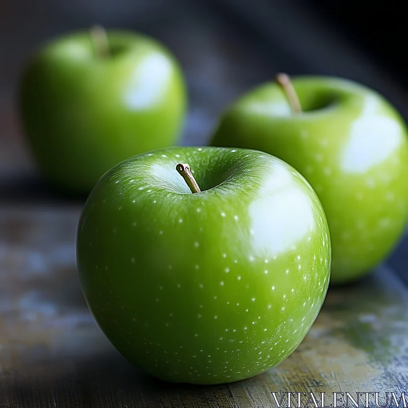 Glossy Green Apples in Focus AI Image