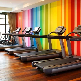 Gym with Colorful Treadmills and Wall