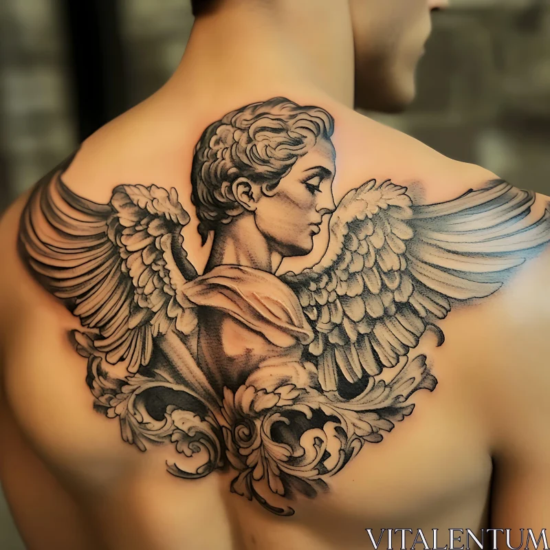 AI ART Winged Angel Tattoo on Back