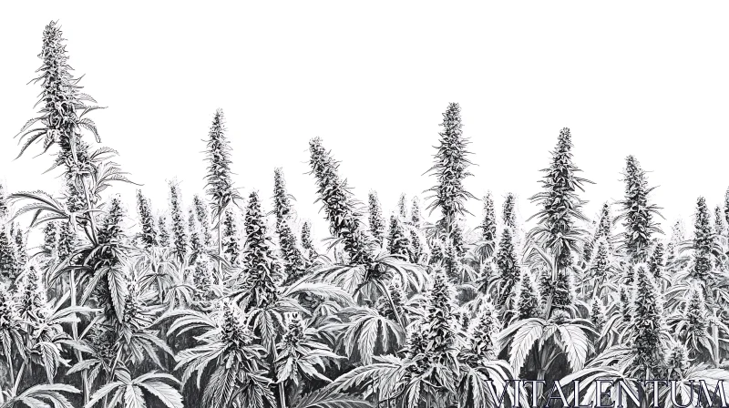 Dense Field of Plants in Monochrome AI Image