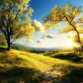 Scenic Field View with Yellow Trees