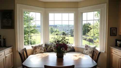 Bright Interior with Table and Flowers