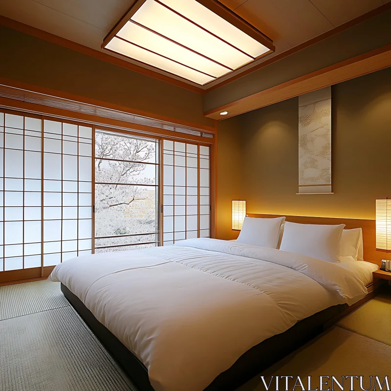 AI ART Minimalist Bedroom with Tatami Mats