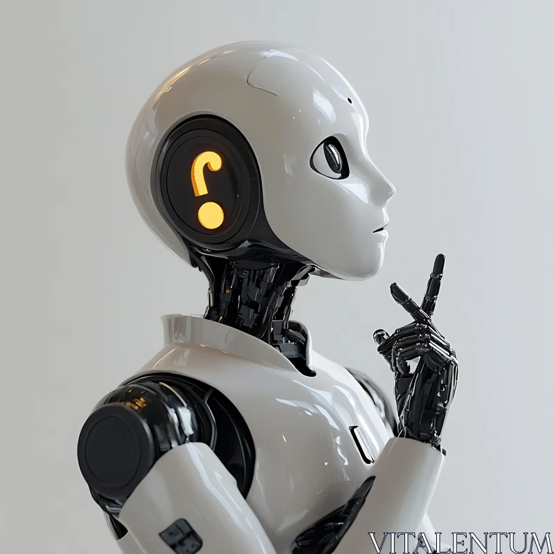 AI ART Curious Humanoid Robot with Question Mark Symbol