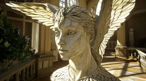 Classical Angel Sculpture with Marble Texture