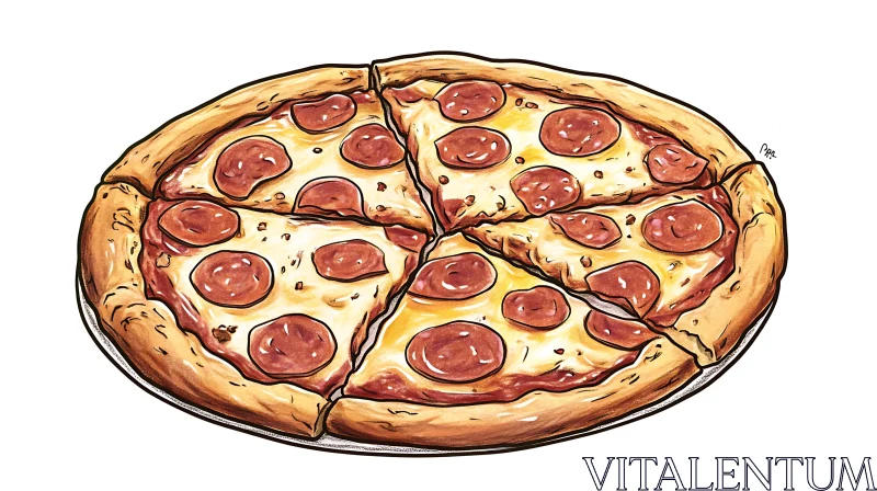 Classic Pepperoni Pizza Drawing AI Image