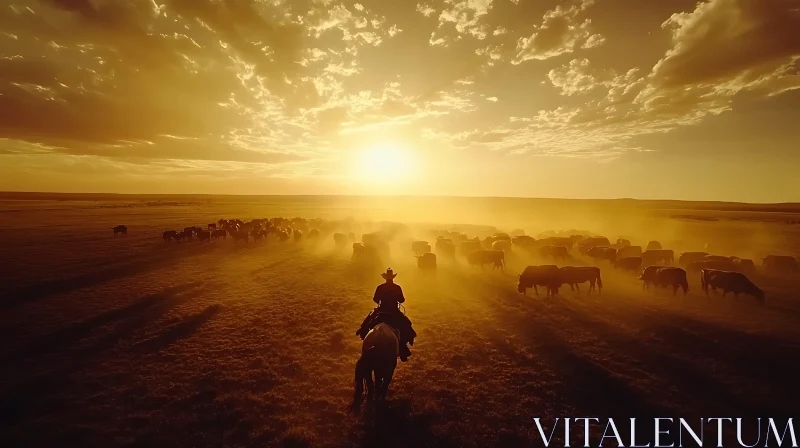 AI ART Golden Sunset Cattle Drive