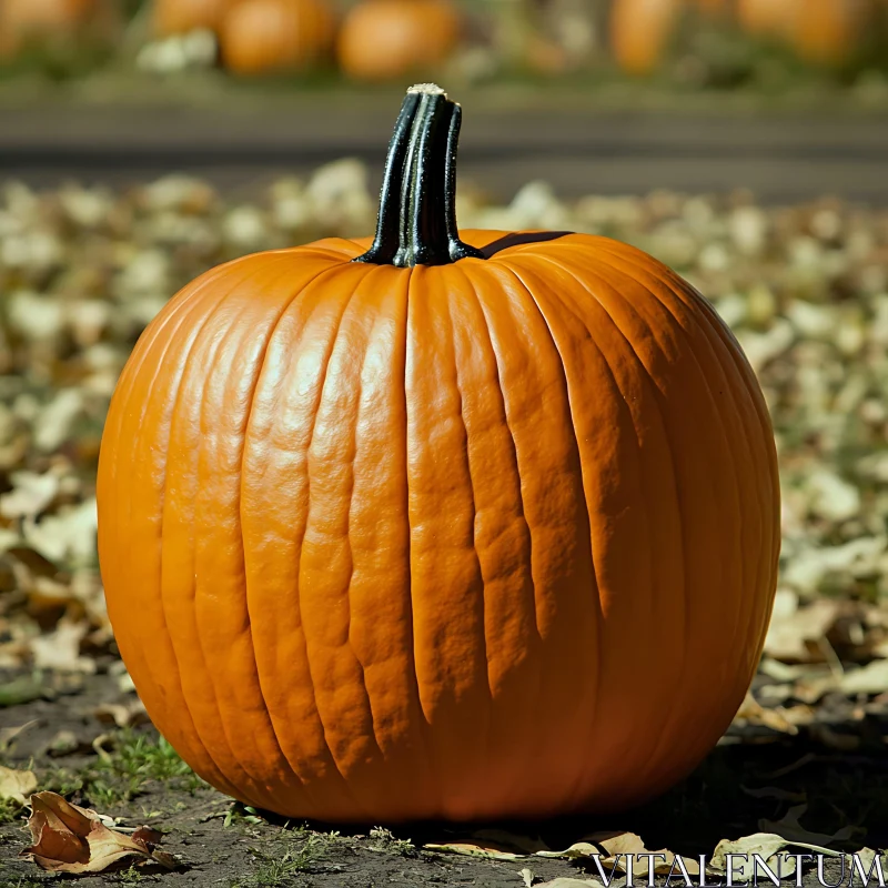 Orange Pumpkin on Fallen Leaves AI Image