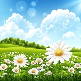 White Daisies in Green Meadow