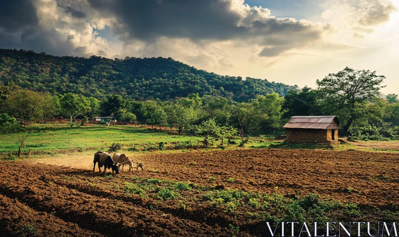 Rural Farming Scene with Animals AI Image