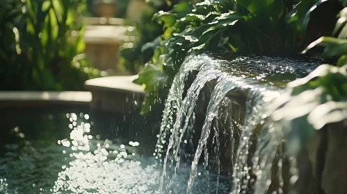 Water Cascade in Serene Green Garden