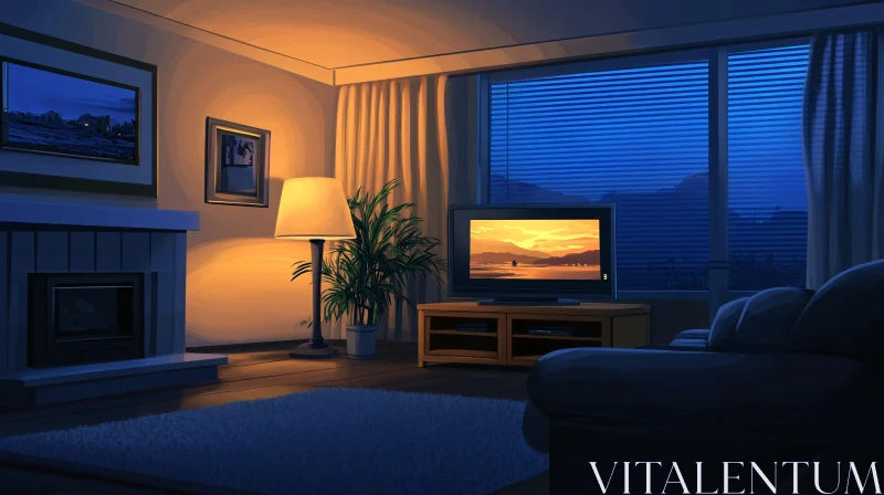 Cozy Evening in a Living Room AI Image