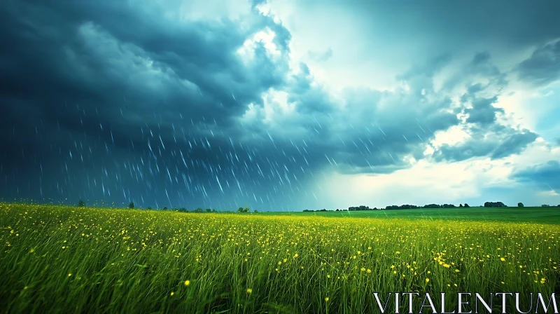 Stormy Weather Over Meadow AI Image