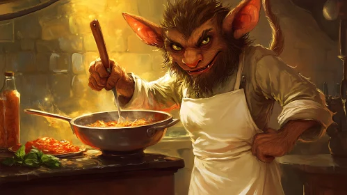 Whimsical Monster Chef in Kitchen