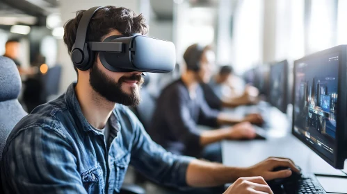 VR Headset User in Digital World