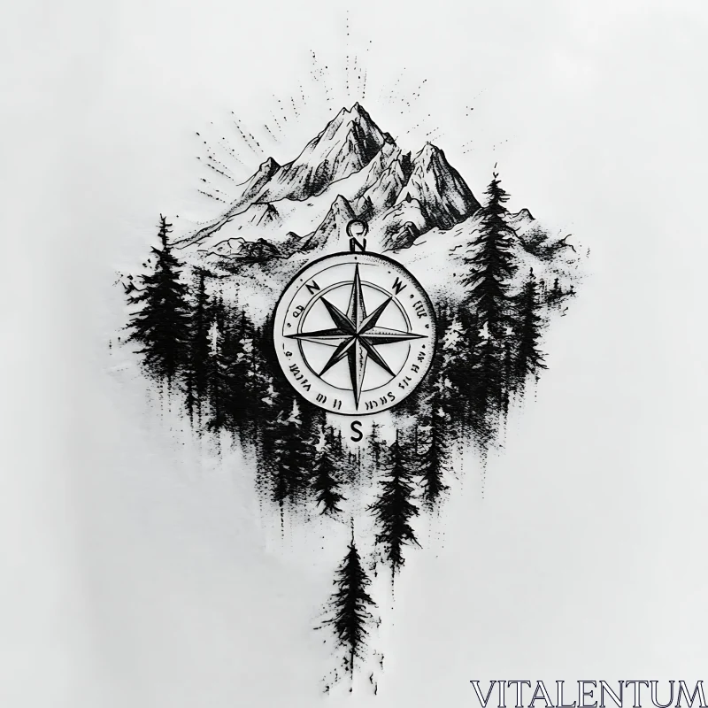 Mountain Compass Drawing AI Image