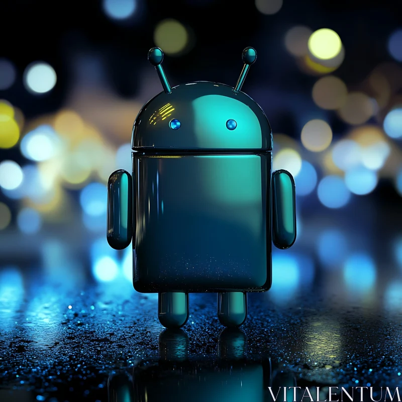 Shiny Metallic Android with Soft Focus Lights AI Image