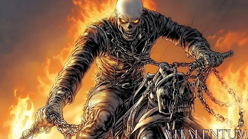 Flaming Skull Rider on Bike AI Image