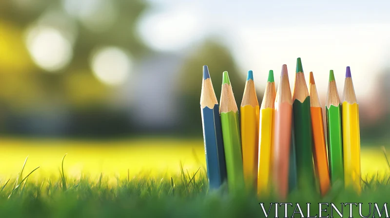 AI ART Colorful Pencils on Green Field