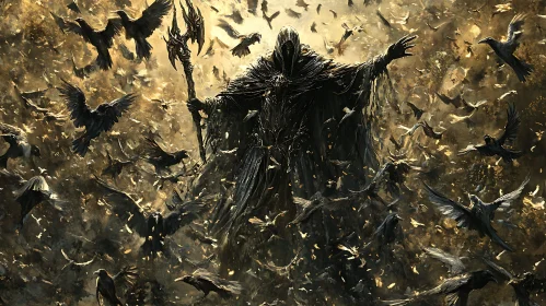 Mystic Gathering: Cloaked Figure and Crows