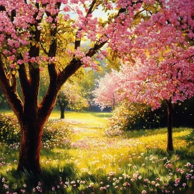 Floral Meadow with Pink Blossoms