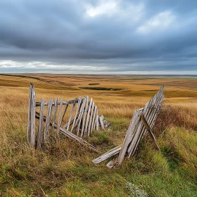 Rustic Fence in Prairie Scenery