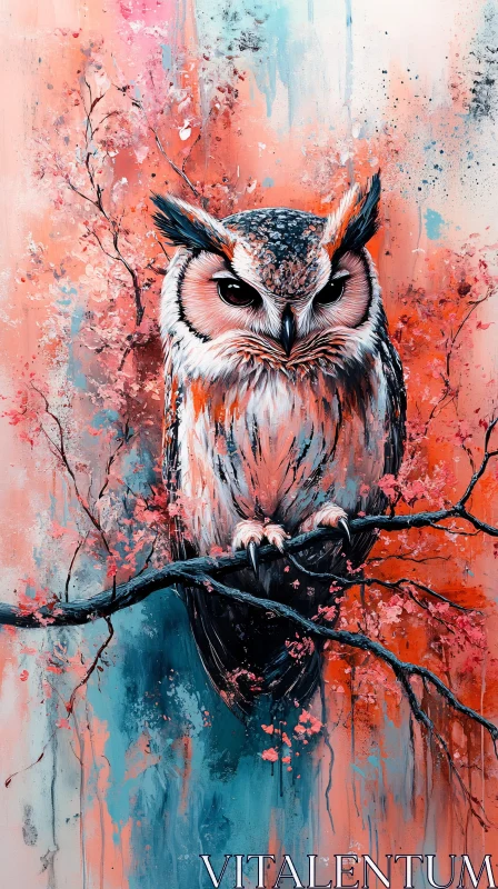 AI ART Vivid Owl Art on a Branch