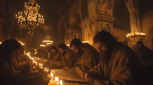 Illuminated Scribes: Monks in Deep Contemplation