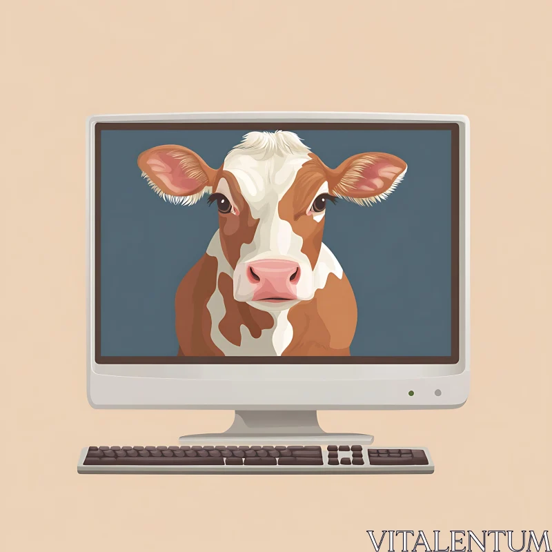 Cartoon Cow in Digital Display AI Image