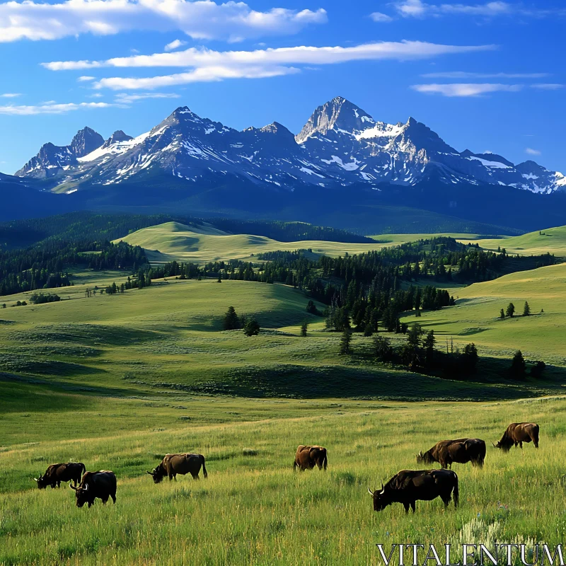 Cows Grazing in Mountain Valley AI Image